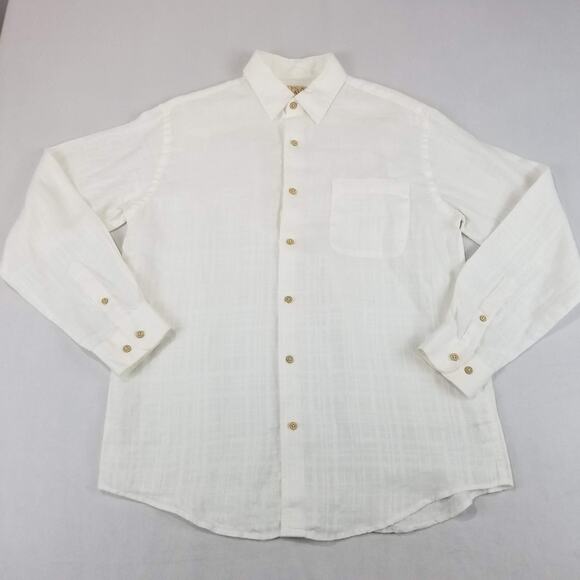 Jos A Bank Shirt Mens Medium White 100% Linen Long Sleeve Button Front Summer - Picture 1 of 10
